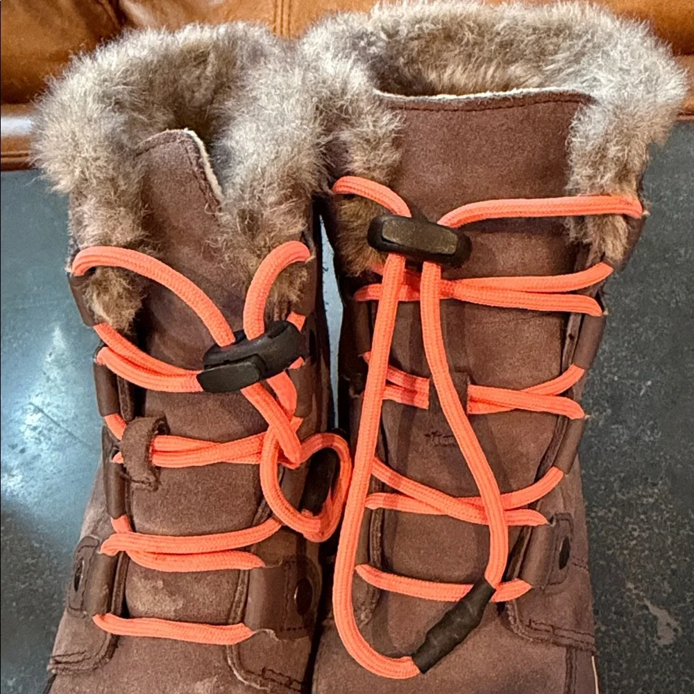 Sorel Kids Brown Boots with Orange Laces